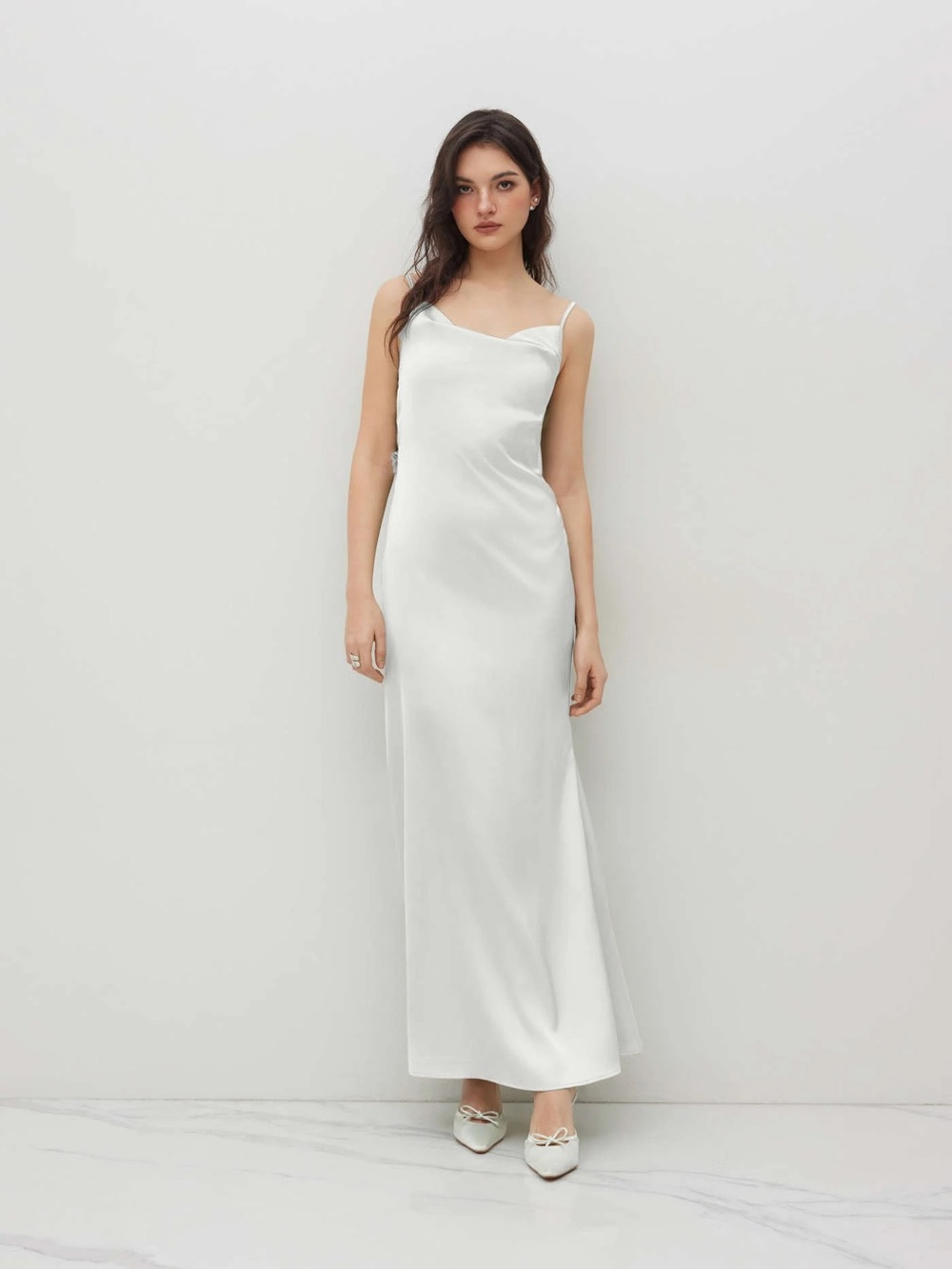 Cider White Satin Slip Wedding Dress